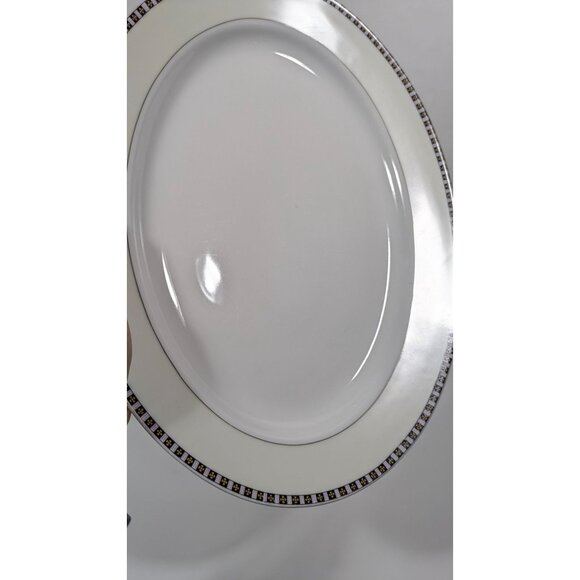 Noritake Lafayette Oval Platter White Beige Black Trim Japan - Picture 9 of 16